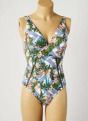 Maillot de bain 1 pièce effet matière satinée haut soutien-gorge moulé bleu MOONTIDE femme