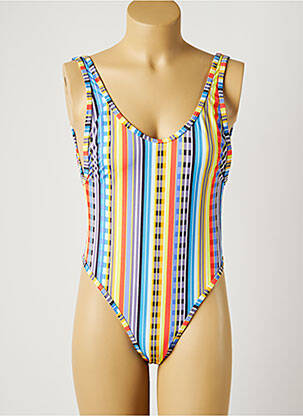 Maillot de bain 1 pièce effet matière satinée bleu PIHA femme
