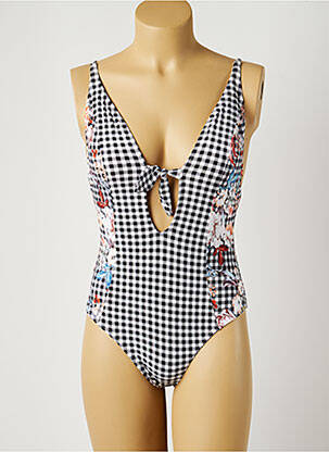 Maillot de bain 1 pièce effet matière satinée haut soutien-gorge moulé noir PIHA femme