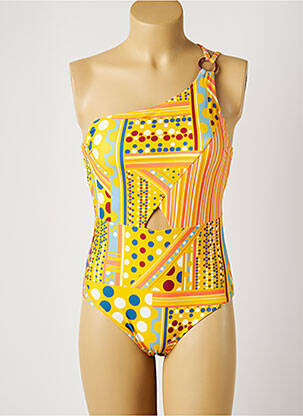 Maillot de bain 1 pièce imprimé fantaisie haut soutien-gorge moulé jaune PIHA femme