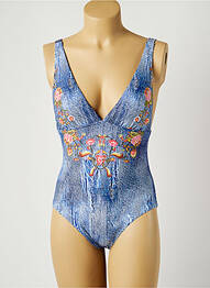 Maillot de bain 1 pièce effet matière satinée haut soutien-gorge moulé bleu PIHA femme