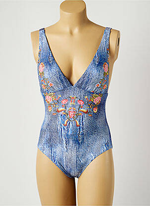 Maillot de bain 1 pièce effet matière satinée haut soutien-gorge moulé bleu PIHA femme
