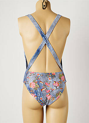 Maillot de bain 1 pièce effet matière satinée haut soutien-gorge moulé bleu PIHA femme
