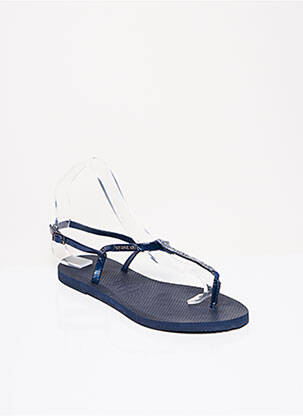 Tongs tissage satiné talon plat jusqu'à 3cm bleu HAVAIANAS femme