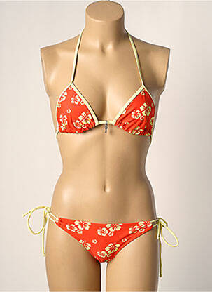 Maillot de bain 2 pièces stretch haut triangles orange LITTLE MARCEL femme