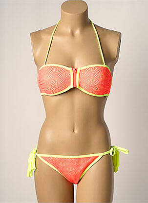 Maillot de bain 2 pièces fermeture liens à nouer haut soutien-gorge moulé orange DAG ADOM femme