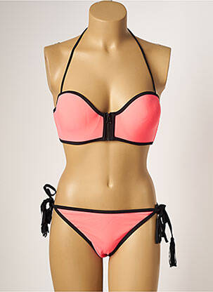 Maillot de bain 2 pièces fermeture liens à nouer haut soutien-gorge push-up rose DAG ADOM femme