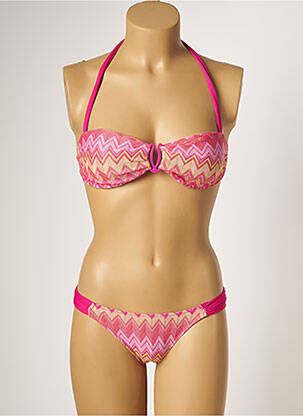 Maillot de bain 2 pièces stretch haut triangles rose KIWI femme