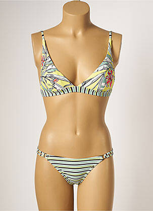 Maillot de bain 2 pièces stretch haut triangles jaune PIHA femme