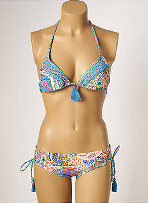Maillot de bain 2 pièces stretch haut triangles bleu PIHA femme