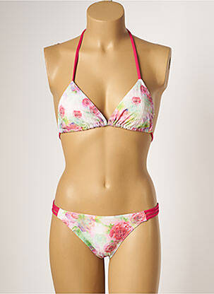 Maillot de bain 2 pièces stretch haut triangles rose KIWI femme