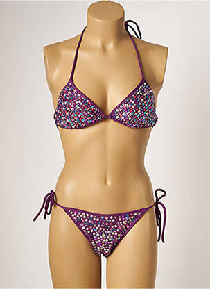 Maillot de bain 2 pièces fermeture liens à nouer haut triangles violet BAHIA BEACH BAULE femme