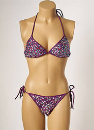 Maillot de bain 2 pièces fermeture liens à nouer haut triangles violet BAHIA BEACH BAULE femme