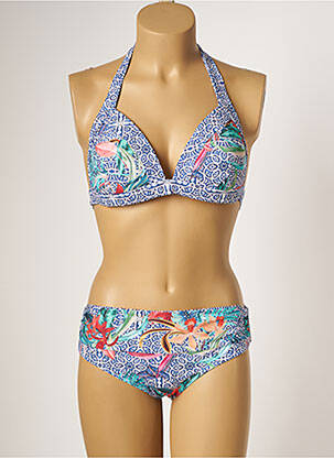 Maillot de bain 2 pièces stretch haut triangles bleu MOONTIDE femme