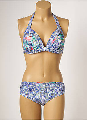Maillot de bain 2 pièces stretch haut triangles bleu MOONTIDE femme