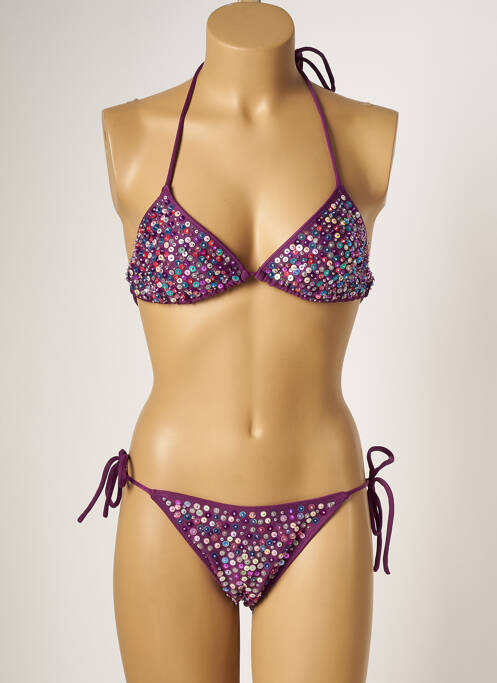 Maillot de bain 2 pièces fermeture liens à nouer haut triangles violet BAHIA BEACH BAULE femme