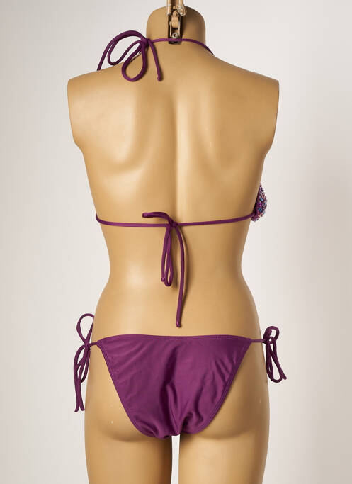Maillot de bain 2 pièces fermeture liens à nouer haut triangles violet BAHIA BEACH BAULE femme