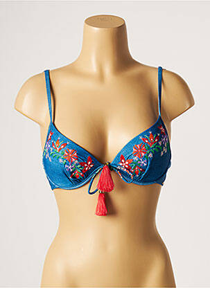 Haut de maillot de bain stretch haut soutien-gorge moulé bleu PIHA femme