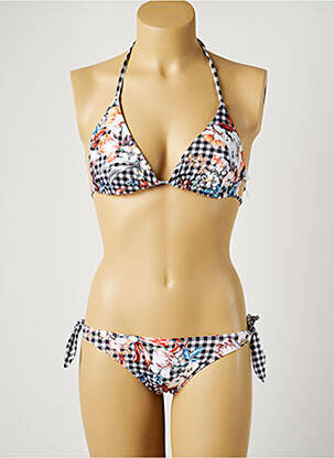 Maillot de bain 2 pièces stretch haut triangles noir PIHA femme