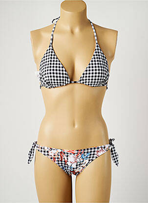 Maillot de bain 2 pièces stretch haut triangles noir PIHA femme