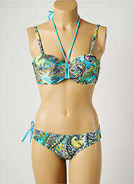 Maillot de bain 2 pièces fermeture liens à nouer haut soutien-gorge push-up bleu MISS CARAÏBES femme
