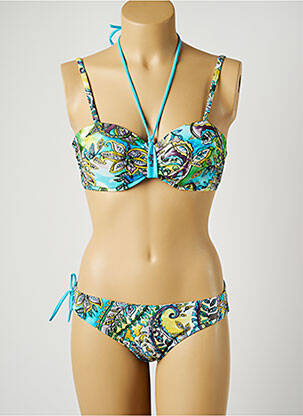 Maillot de bain 2 pièces fermeture liens à nouer haut soutien-gorge push-up bleu MISS CARAÏBES femme