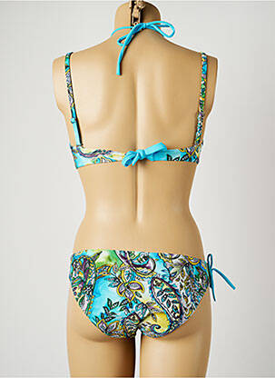 Maillot de bain 2 pièces fermeture liens à nouer haut soutien-gorge push-up bleu MISS CARAÏBES femme