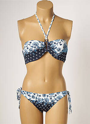 Maillot de bain 2 pièces stretch haut soutien-gorge moulé bleu TESSY femme