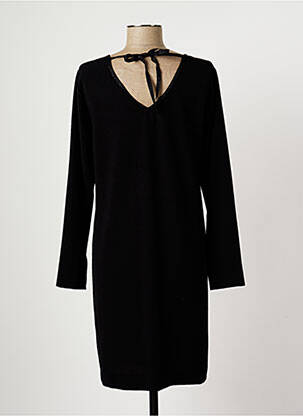 Robe mi-longue tissage crêpe manches longues noir HARTFORD femme