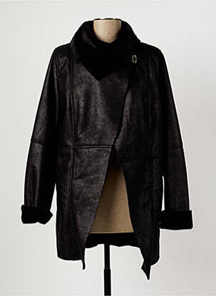 Manteau long coupe droite sans capuche noir AMS PURE femme