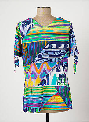 Blouse tissage popeline manches courtes bleu LO! LES FILLES femme