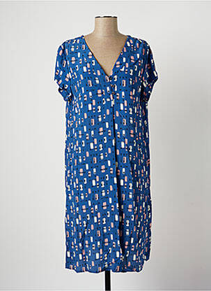 Robe mi-longue coupe fluide manches courtes bleu DIVAS femme