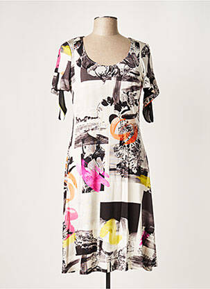Robe mi-longue imprimé fleurs manches courtes noir EROKE femme