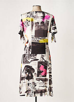 Robe mi-longue imprimé fleurs manches courtes noir EROKE femme