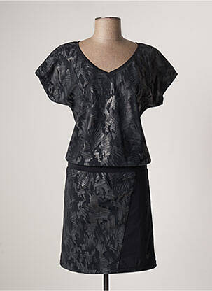 Robe mi-longue imprimé fantaisie manches courtes gris HBT femme