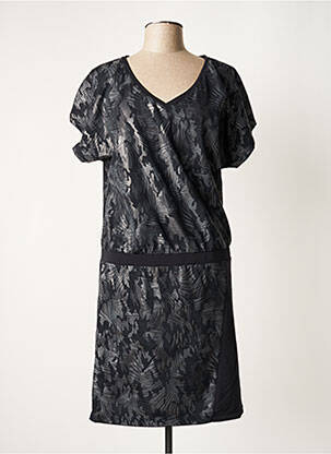 Robe mi-longue imprimé fantaisie manches courtes gris HBT femme