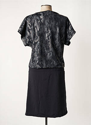 Robe mi-longue imprimé fantaisie manches courtes gris HBT femme