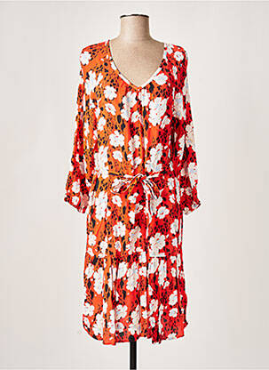 Robe mi-longue imprimé fleurs manches 3/4 orange GARCIA femme