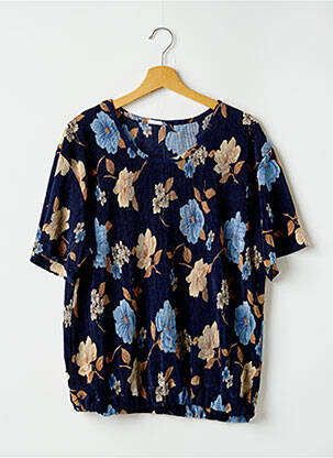 Blouse imprimé fleurs manches courtes bleu VERCHERON femme