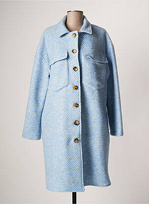 Manteau long coupe droite sans capuche bleu LAUREN VIDAL femme