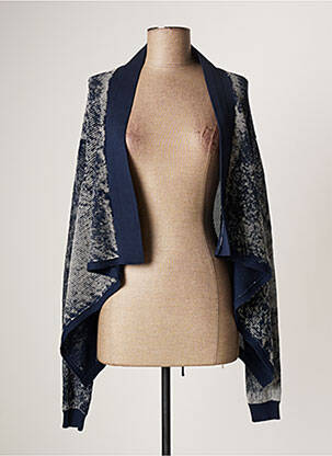 Gilet manches longues maille ajourée bleu LAUREN VIDAL femme