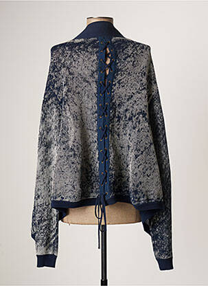 Gilet manches longues maille ajourée bleu LAUREN VIDAL femme