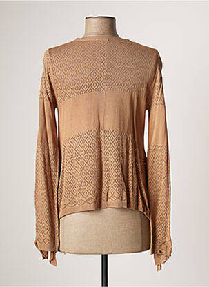 Gilet manches longues maille ajourée marron LAUREN VIDAL femme