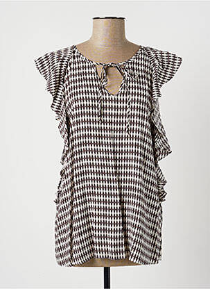 Blouse tissage popeline manches courtes marron LAUREN VIDAL femme