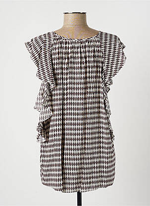 Blouse tissage popeline manches courtes marron LAUREN VIDAL femme