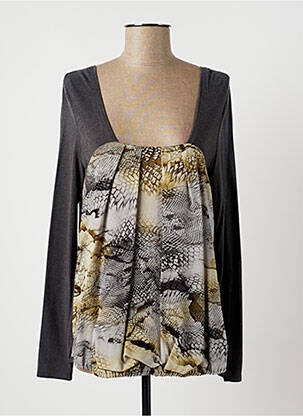Top col carré manches longues gris LAUREN VIDAL femme