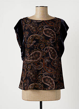 Top tissage crêpe manches courtes bleu LAUREN VIDAL femme