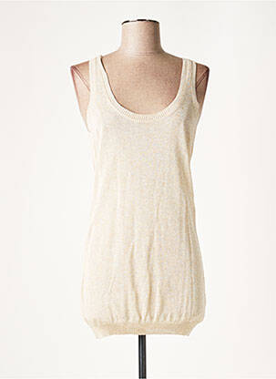 Pull tunique stretch sans manche beige LAUREN VIDAL femme