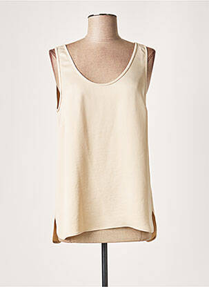Blouse col rond sans manche beige LAUREN VIDAL femme
