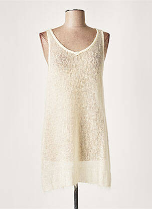 Pull tunique tissage lainage sans manche beige LAUREN VIDAL femme